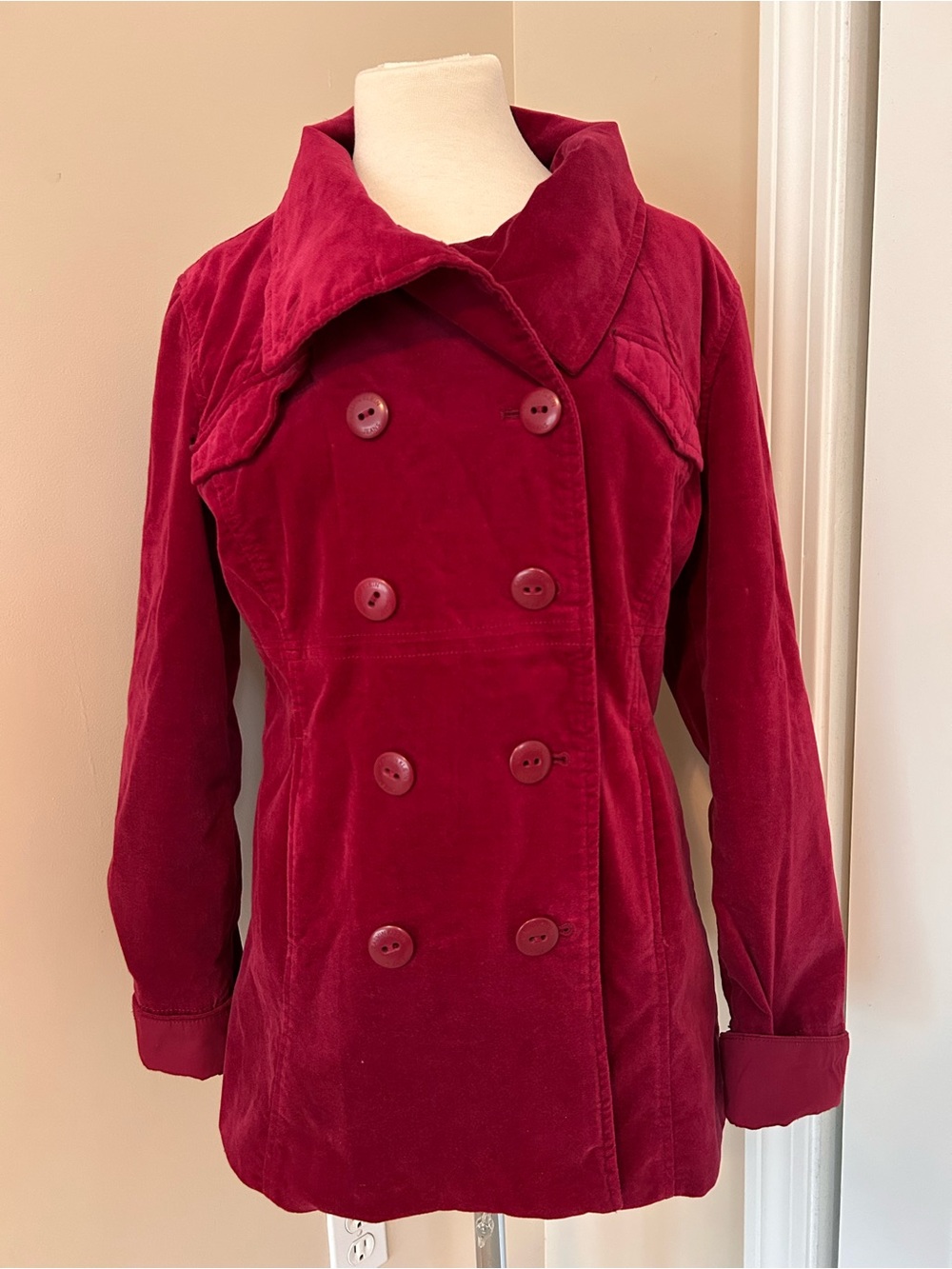 Calvin Klein Jeans Deep Red Double-Breasted Pea Coat